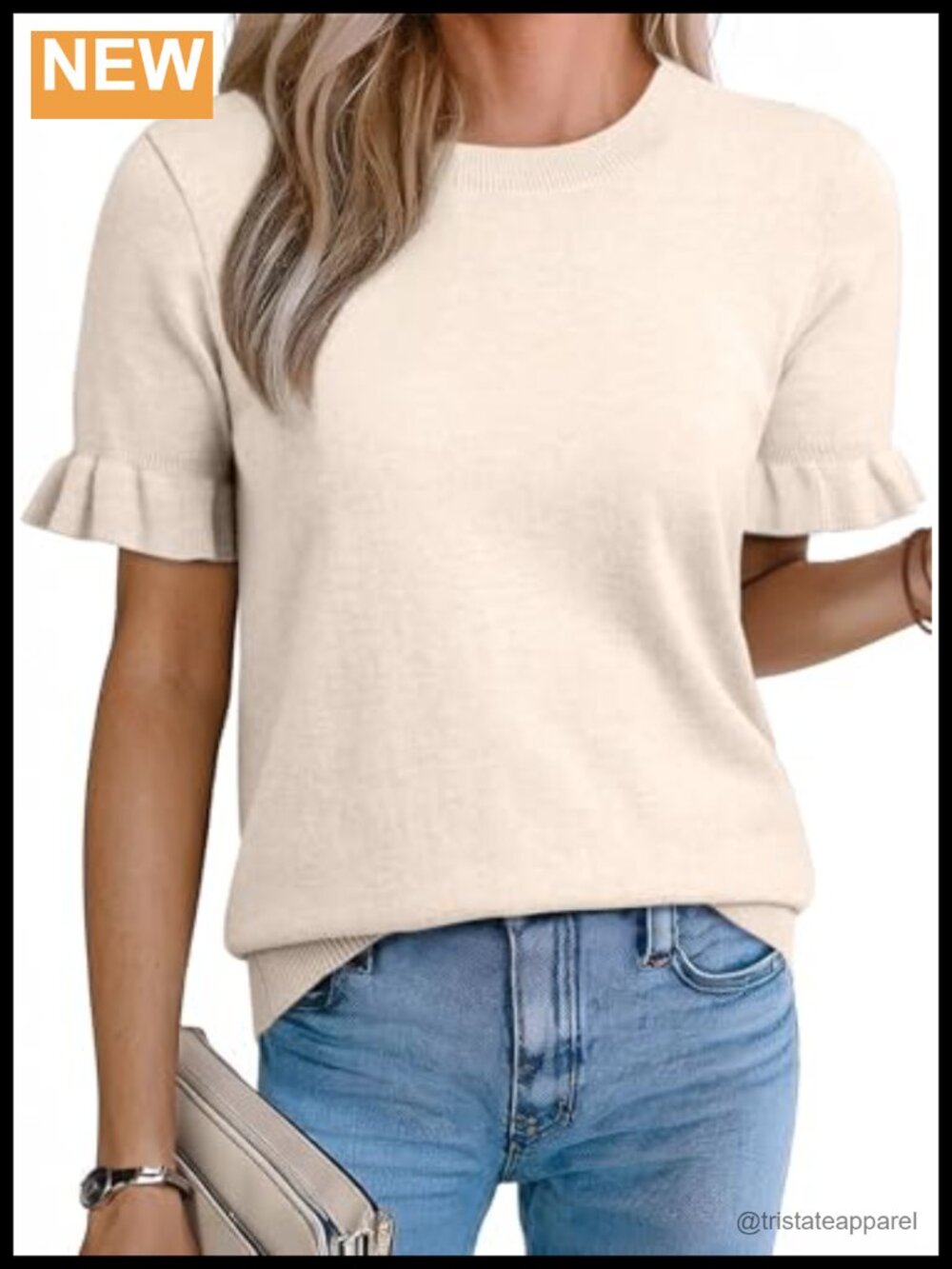 Wool Blend Short Sleeve Crew Neck Pullover Sweater Knit Top